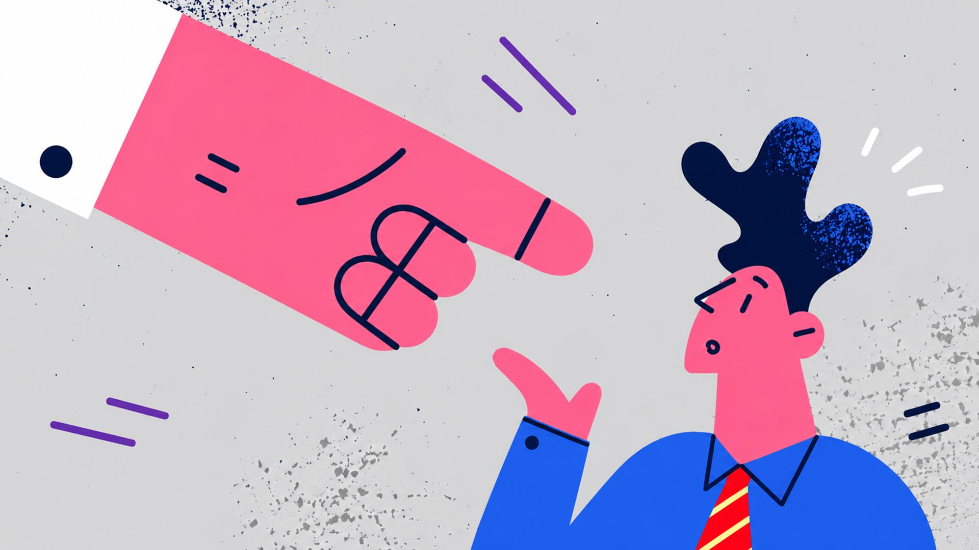 Illustration of large business hand pointing at small business man